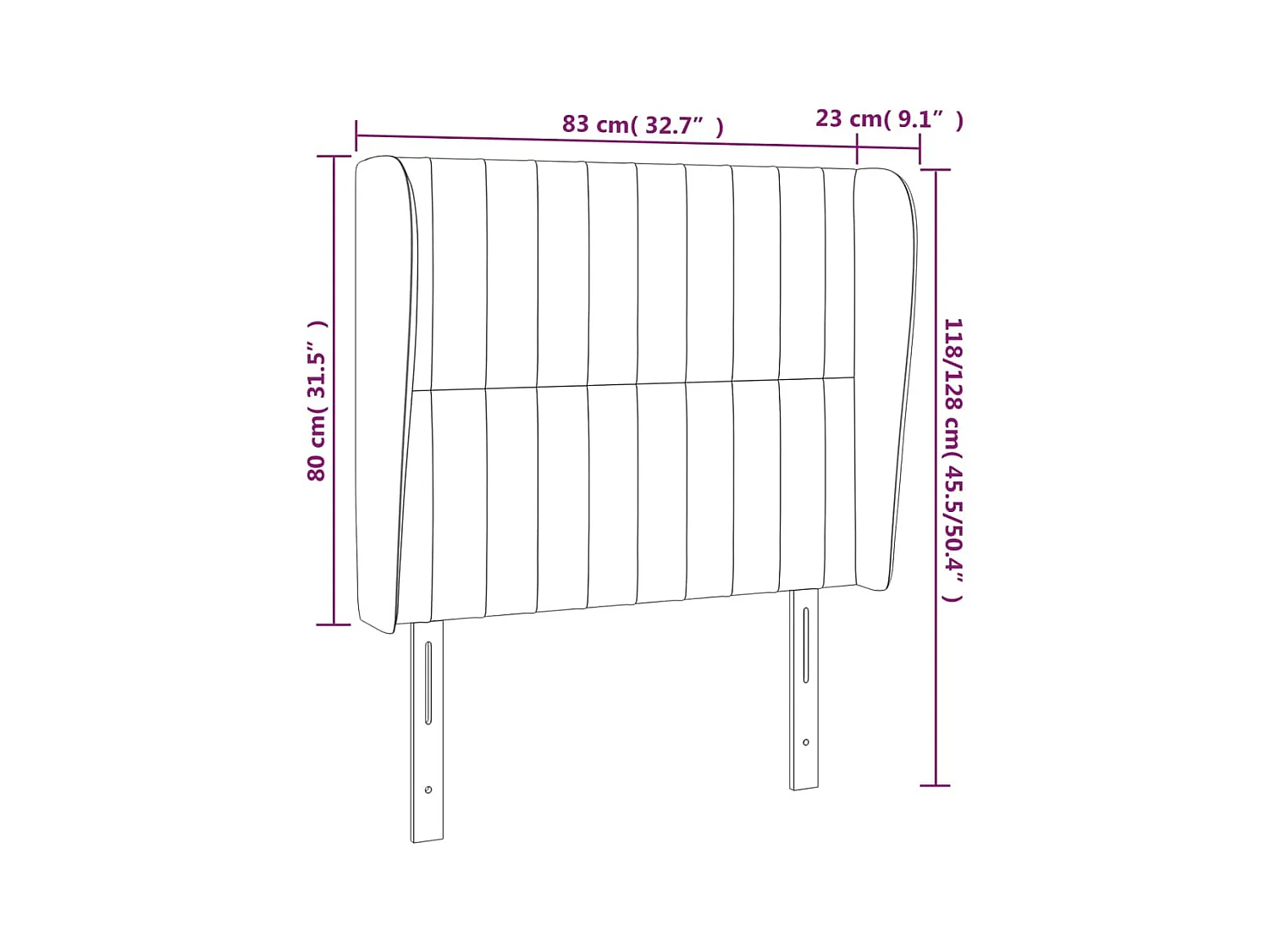 Cabecero | Cabezal de Cama | Mueble cabecero con orejas de terciopelo negro 83x23x118/128 cm