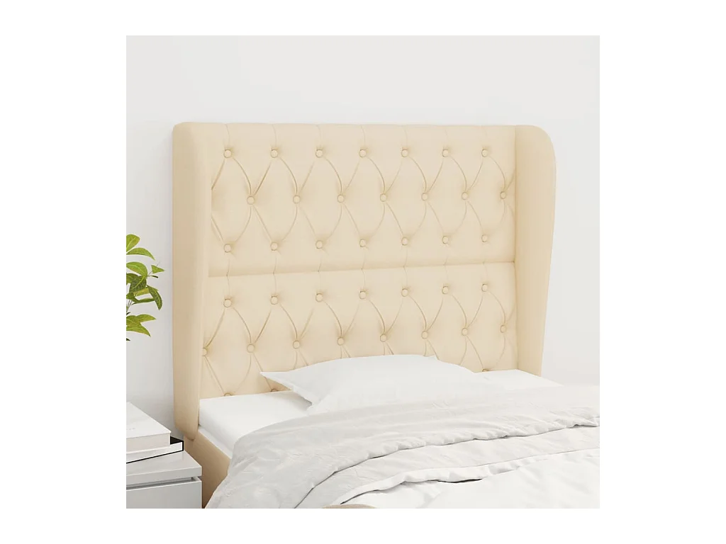 Cabecero | Cabezal de Cama | Mueble cabecero con orejas de tela color crema 103x23x118/128 cm