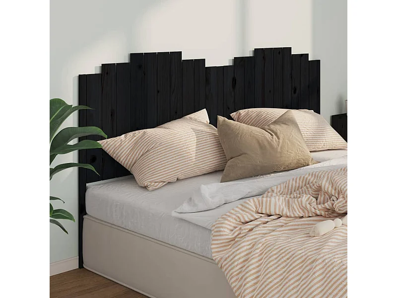 Tête de Lit | Panneau de tête pour lit Moderne Noir 206x4x110 cm Bois massif de pin