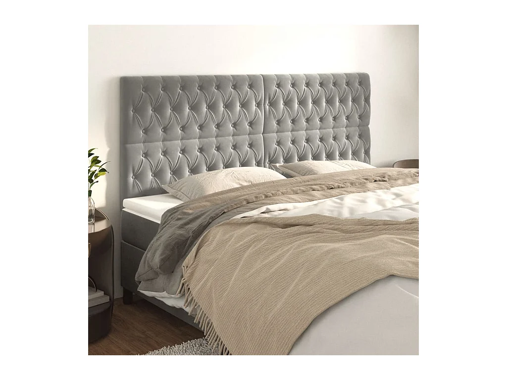 Cabeceros | Cabezal de cama | Mueble de cabecero 4 unidades de terciopelo gris claro 90x7x78/88 cm