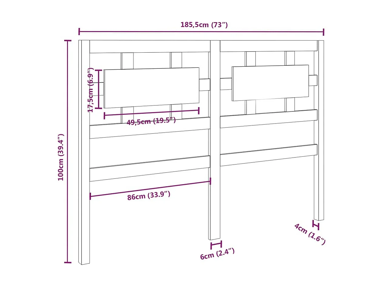 Tête de Lit | Panneau de tête pour lit Moderne blanc 185,5x4x100 cm bois massif de pin