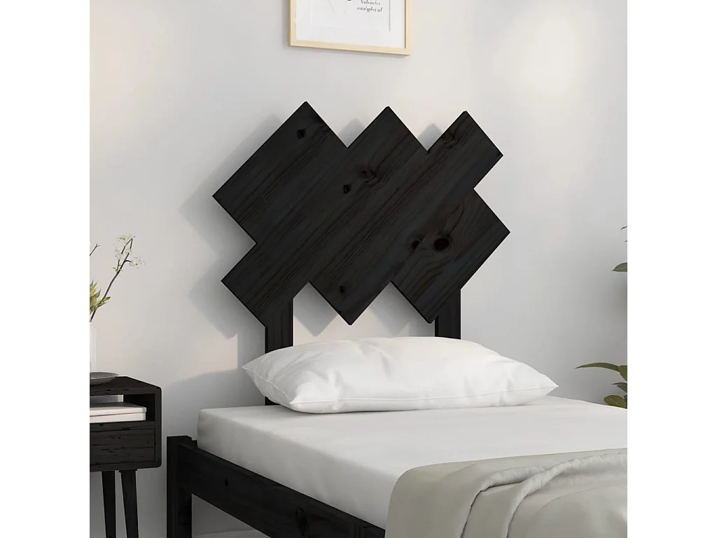 Tête de Lit | Panneau de tête pour lit Moderne Noir 72,5x3x81 cm Bois massif de pin