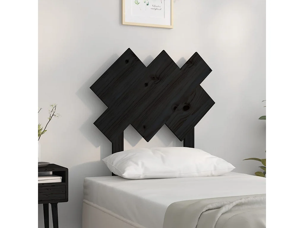 Tête de Lit | Panneau de tête pour lit Moderne Noir 72,5x3x81 cm Bois massif de pin