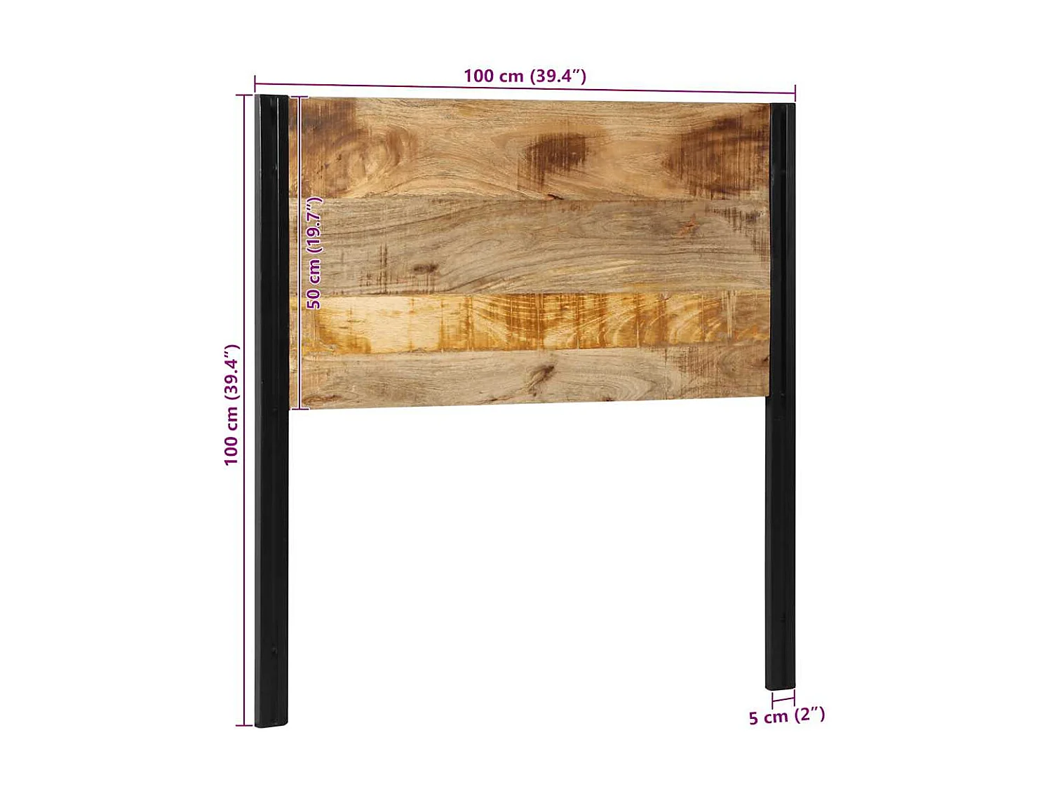 Tête de Lit | Panneau de tête pour lit Moderne 100 cm bois massif manguier et fer