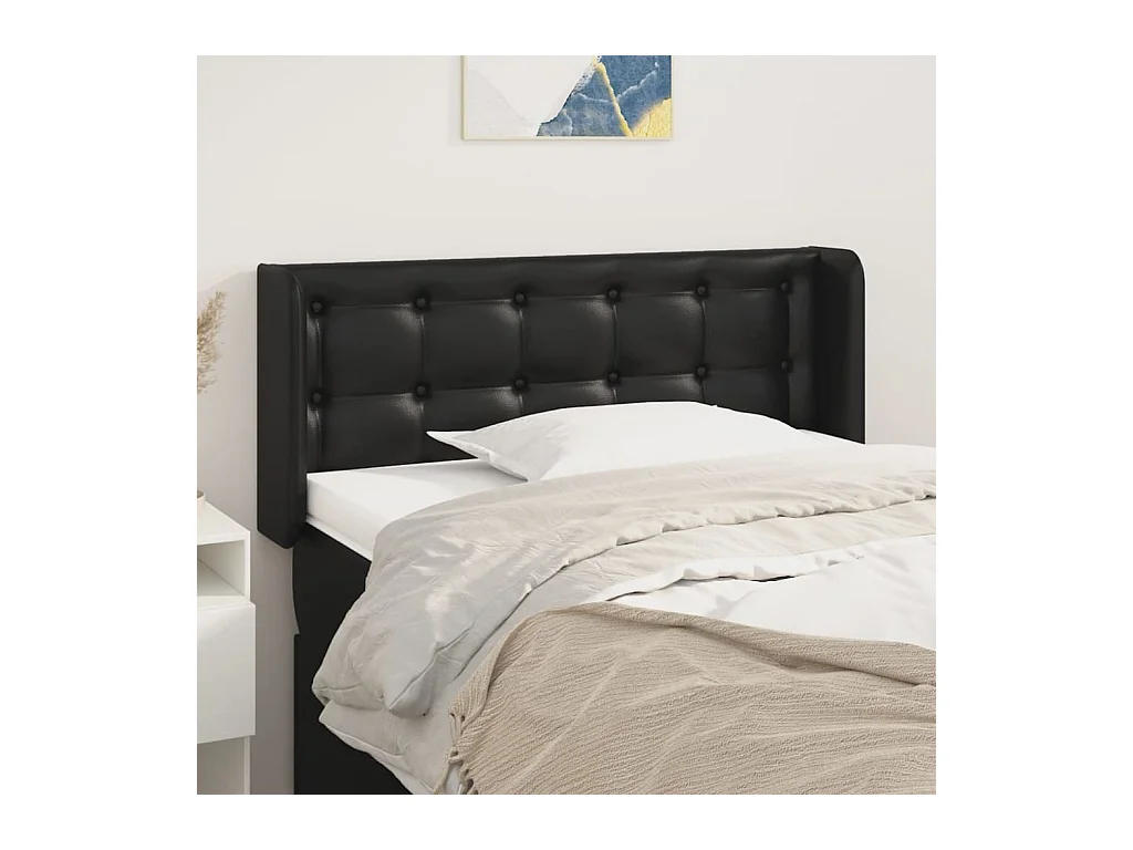 Mueble cabecero | Cabezal de cama | Cabecero de cuero sintético negro 93x16x78/88 cm