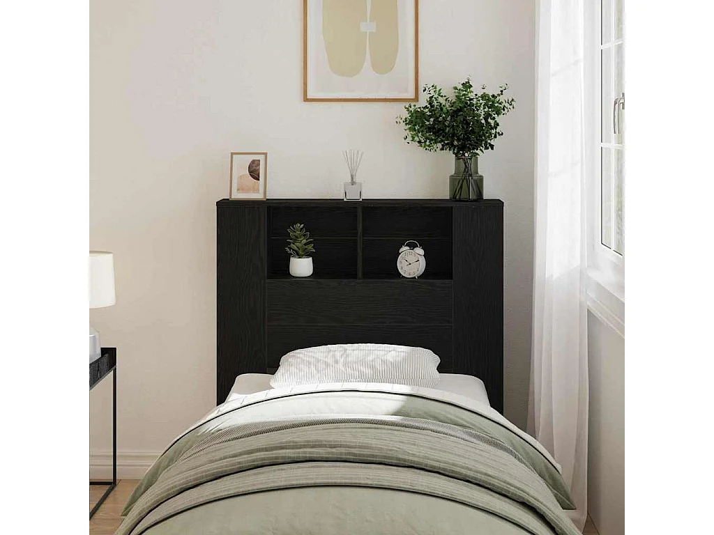 Tête de Lit | Panneau de tête pour lit Moderne Cabinet Chêne Noir 100x19x104,5 cm Fabriqué en Bois d'Ingénierie