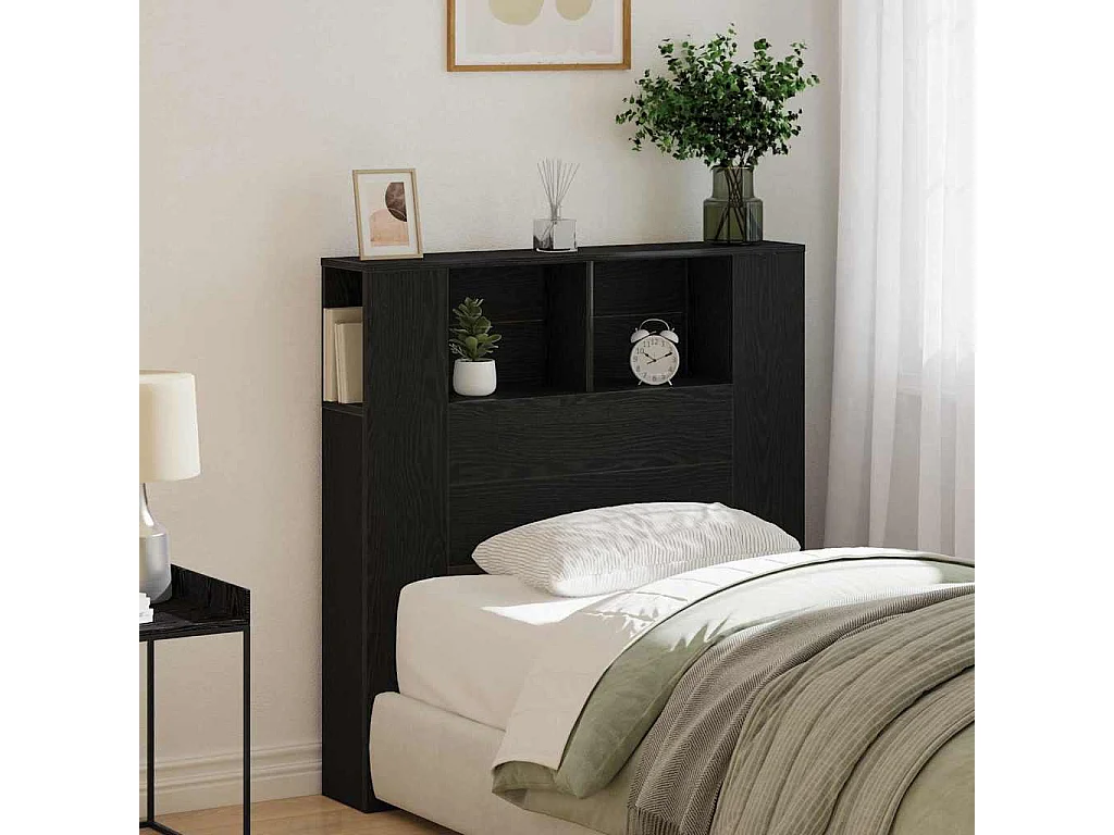 Tête de Lit | Panneau de tête pour lit Moderne Cabinet Chêne Noir 100x19x104,5 cm Fabriqué en Bois d'Ingénierie