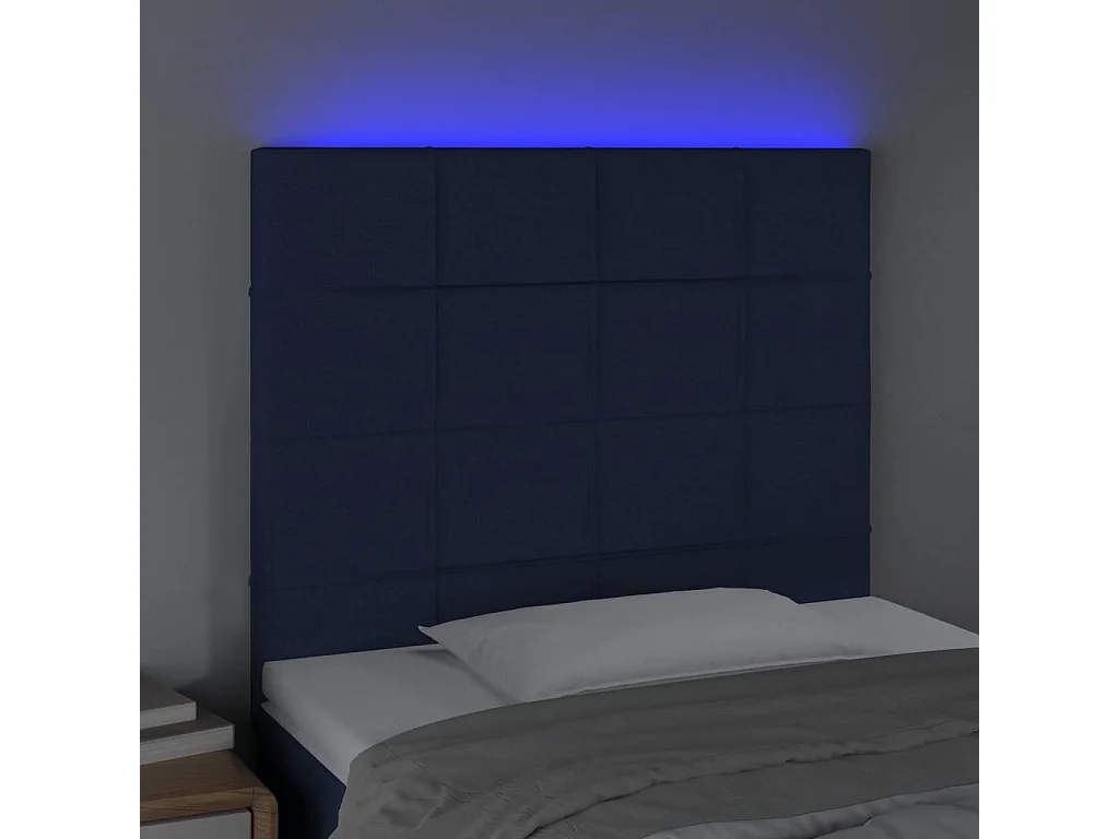 Cabecero | Cabezal de Cama | Mueble cabecero con luces LED tela azul 90x5x118/128 cm
