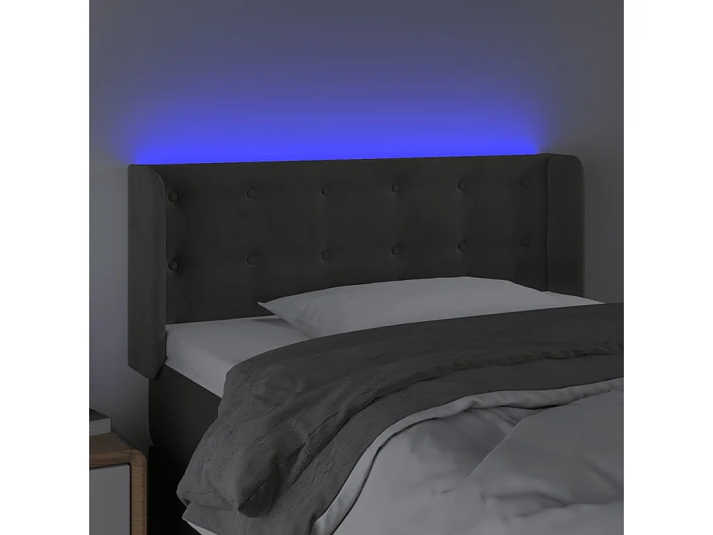 Tête de Lit | Panneau de tête pour lit Moderne à LED Gris foncé 83x16x78/88 cm Velours