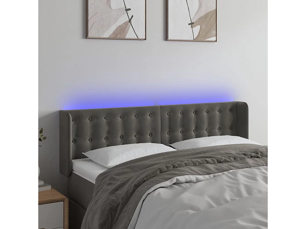 Hoofdbord | Hoofdeinde LED 147x16x78/88 cm fluweel donkergrijs