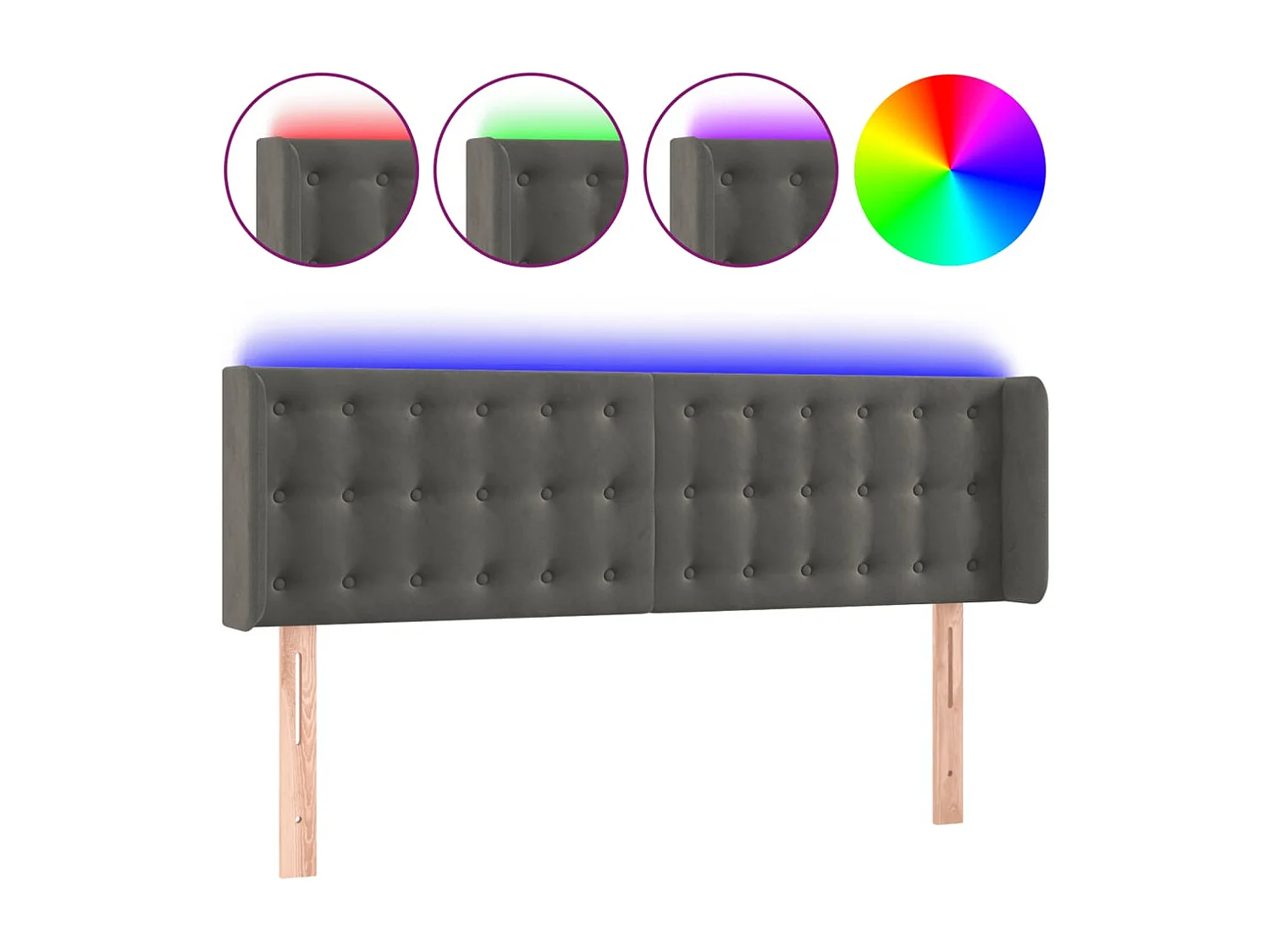 Hoofdbord | Hoofdeinde LED 147x16x78/88 cm fluweel donkergrijs
