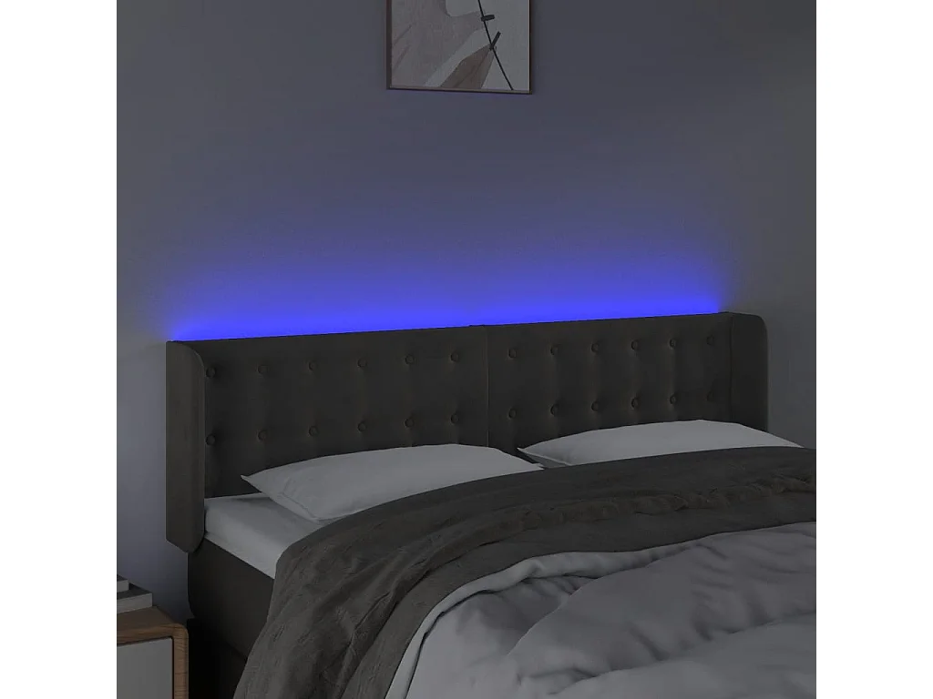 Hoofdbord | Hoofdeinde LED 147x16x78/88 cm fluweel donkergrijs