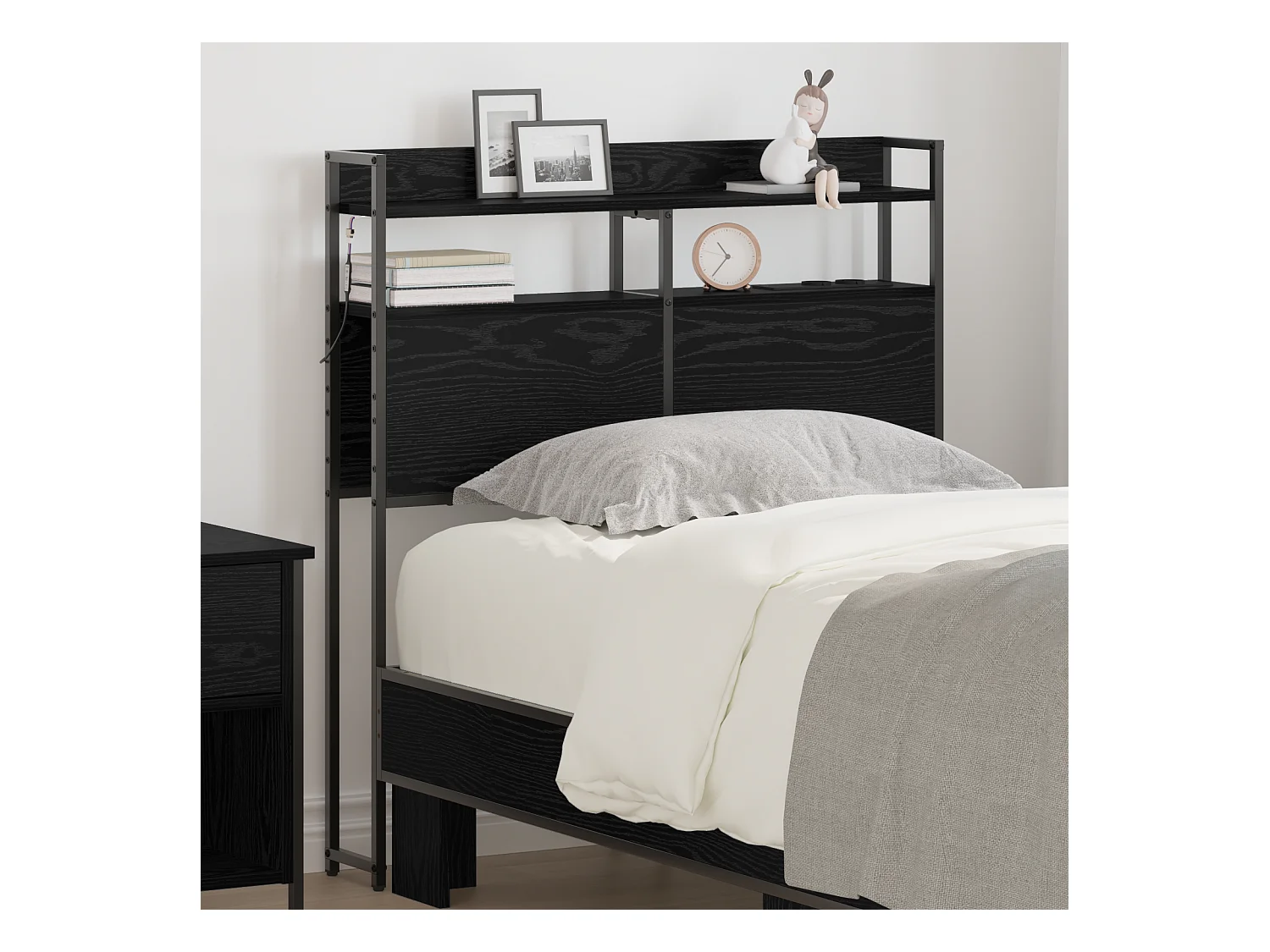 Cabecero | Cabezal de Cama | Mueble cabecero con estante Roble negro 100 cm Madera contrachapada