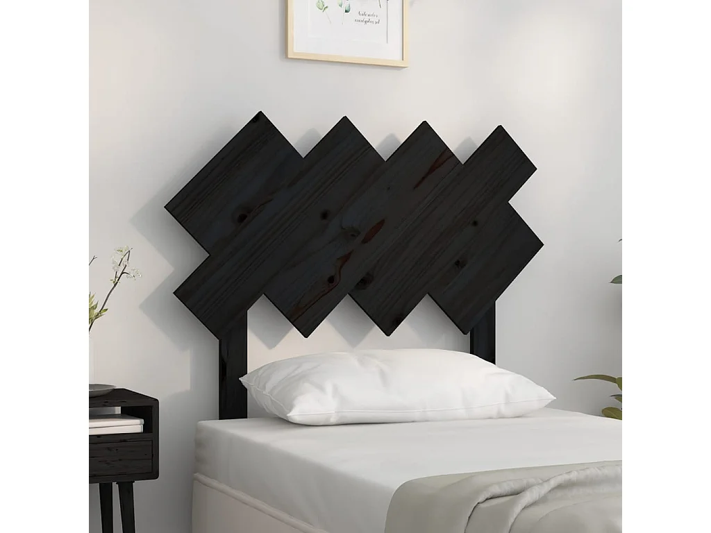 Tête de Lit | Panneau de tête pour lit Moderne Noir 92x3x81 cm Bois massif de pin