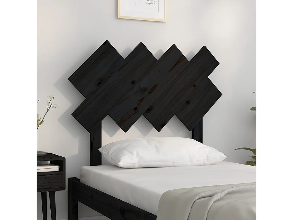 Tête de Lit | Panneau de tête pour lit Moderne Noir 92x3x81 cm Bois massif de pin