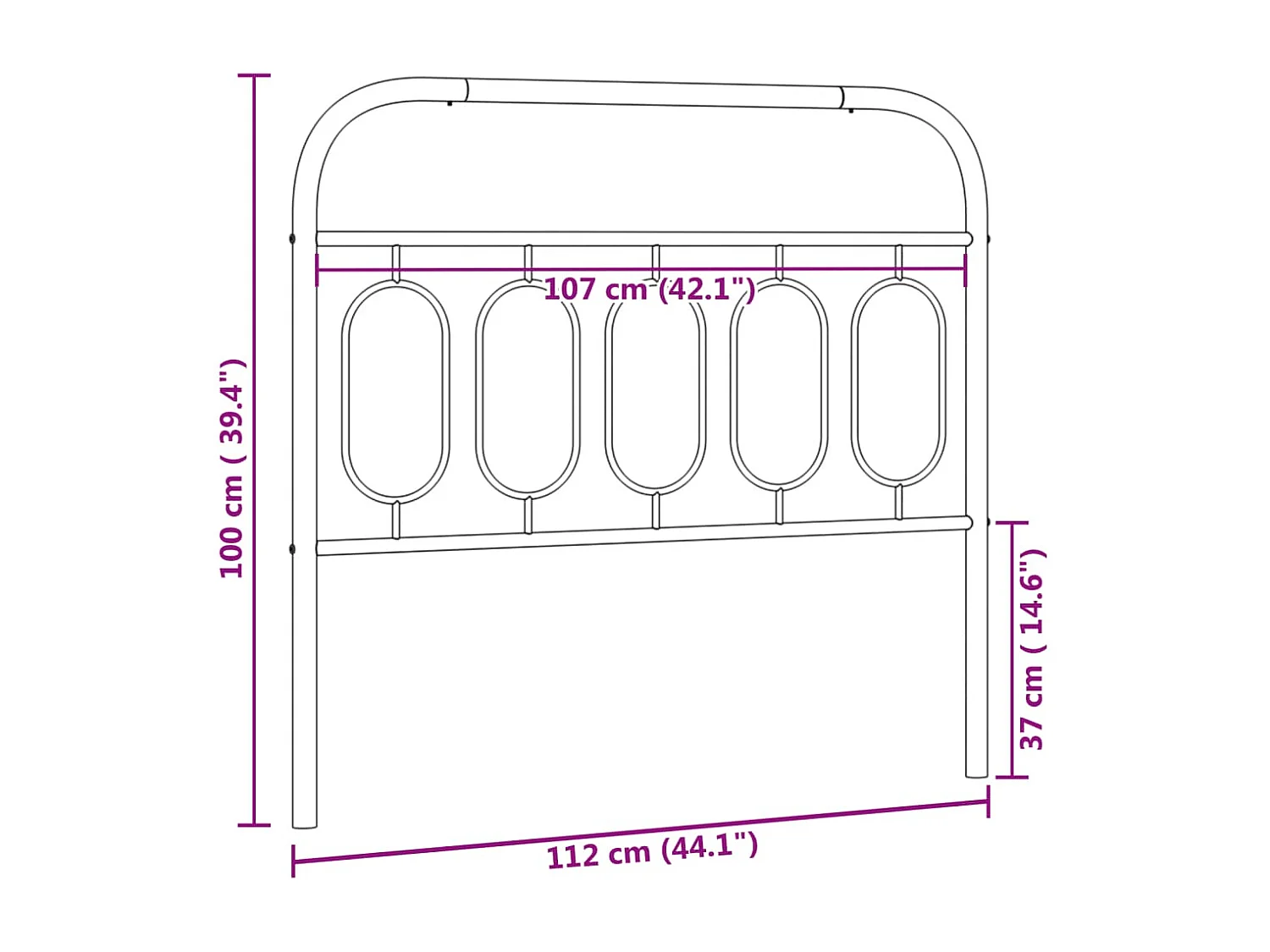 Mueble cabecero | Cabezal de cama | Cabecero de metal negro 107 cm