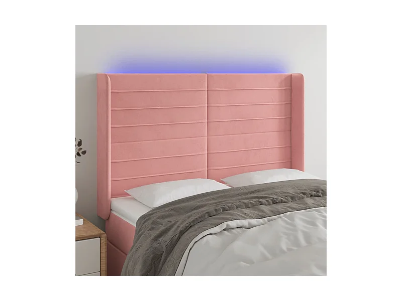Tête de Lit | Panneau de tête pour lit Moderne à LED Rose 147x16x118/128 cm Velours