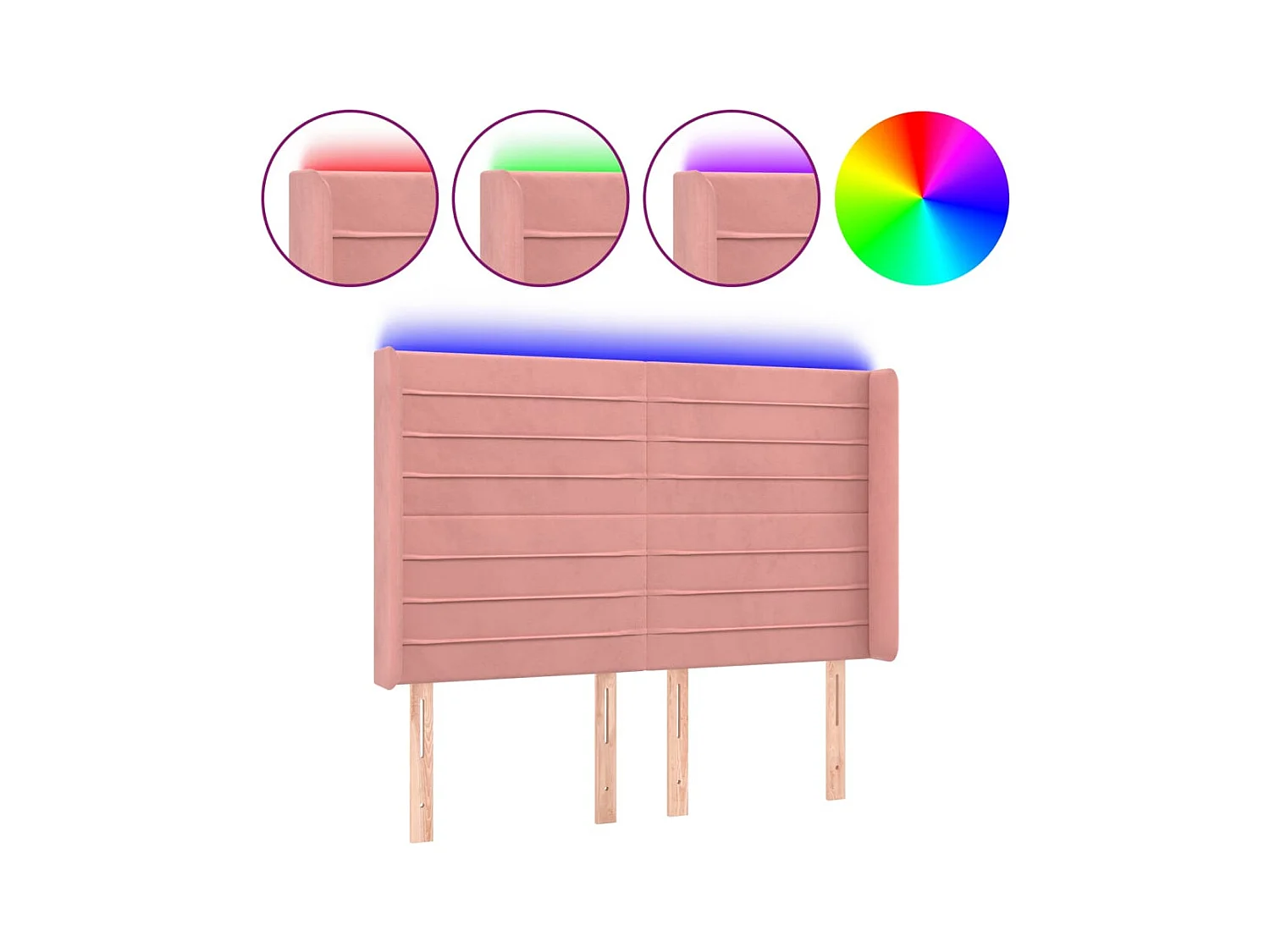 Tête de Lit | Panneau de tête pour lit Moderne à LED Rose 147x16x118/128 cm Velours