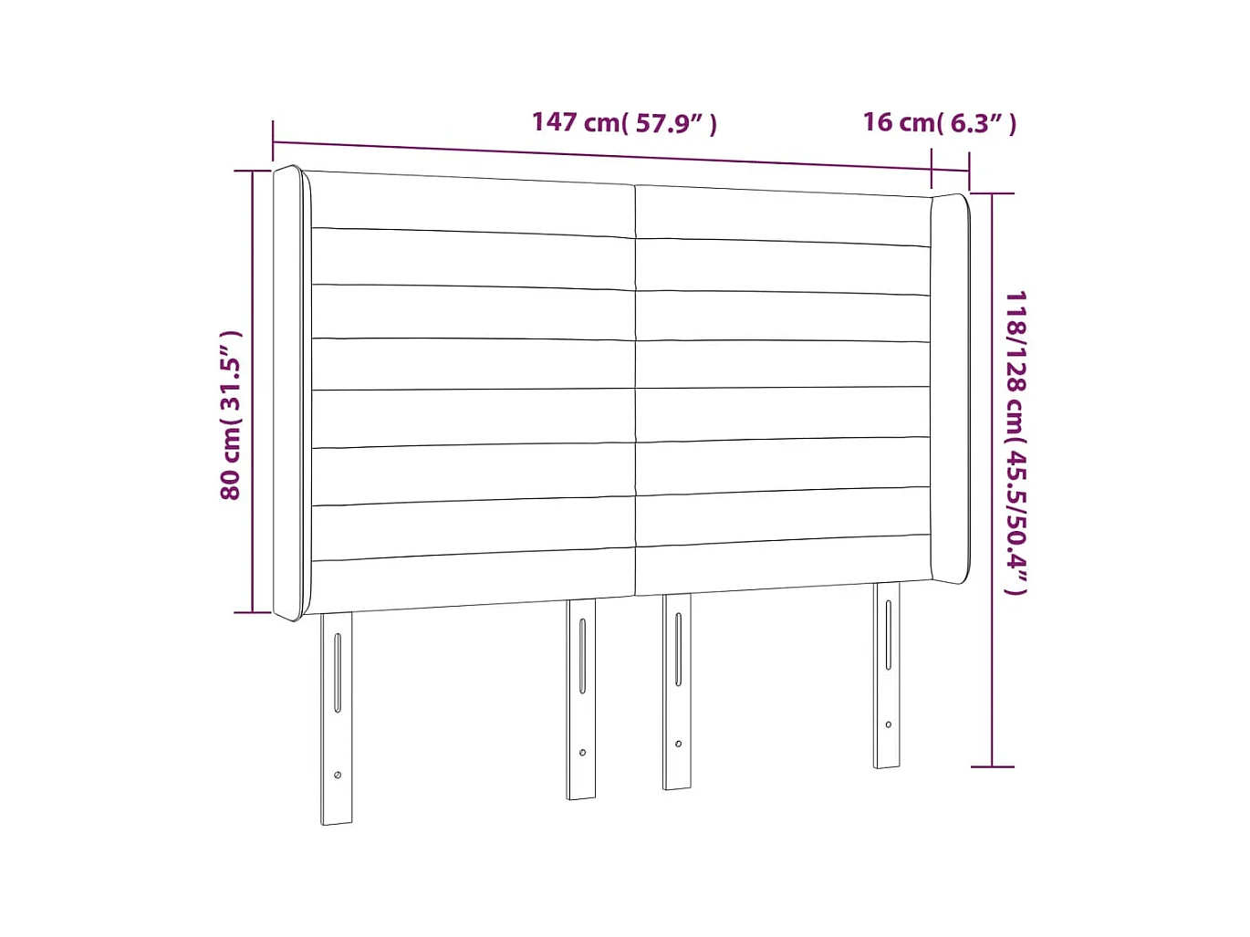 Tête de Lit | Panneau de tête pour lit Moderne à LED Rose 147x16x118/128 cm Velours