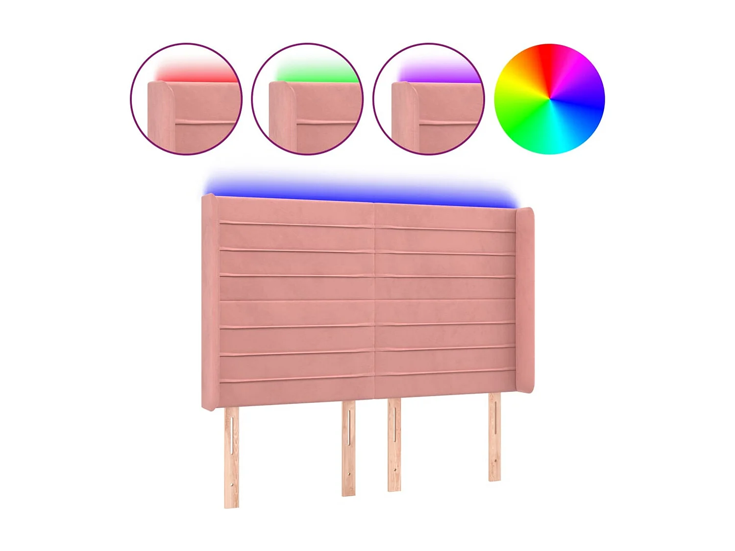 Tête de Lit | Panneau de tête pour lit Moderne à LED Rose 147x16x118/128 cm Velours