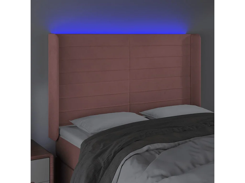 Hoofdbord | Hoofdeinde LED 147x16x118/128 cm fluweel roze