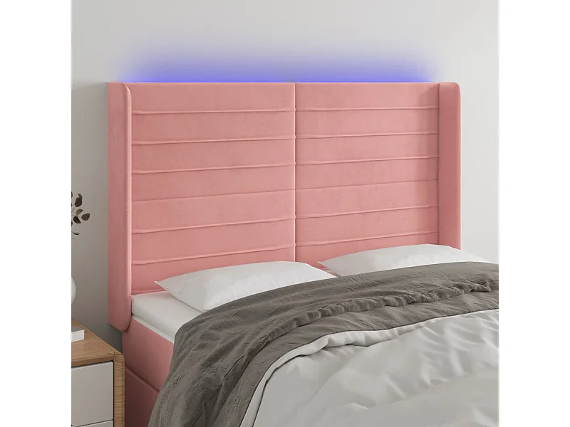 Tête de Lit | Panneau de tête pour lit Moderne à LED Rose 147x16x118/128 cm Velours