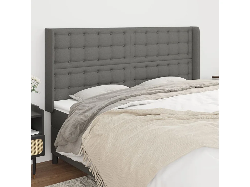 Tête de Lit | Panneau de tête pour lit Moderne avec oreilles Gris foncé 163x16x118/128 cm Tissu