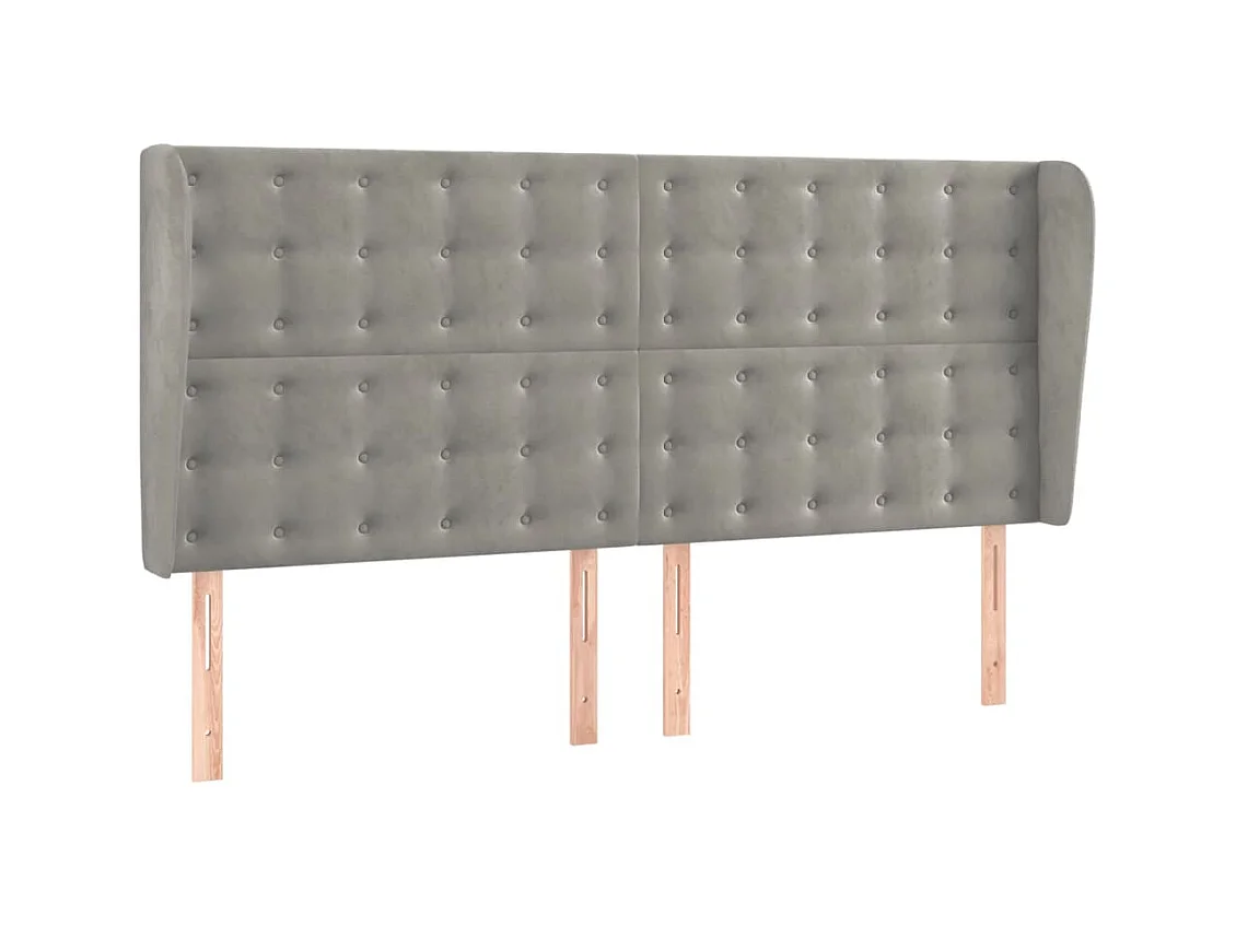 Cabecero | Cabezal de Cama | Mueble cabecero con orejas de terciopelo gris claro 163x23x118/128 cm