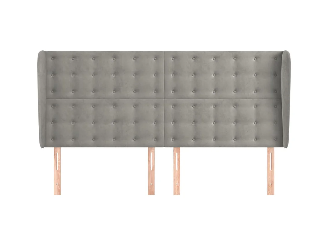 Cabecero | Cabezal de Cama | Mueble cabecero con orejas de terciopelo gris claro 163x23x118/128 cm