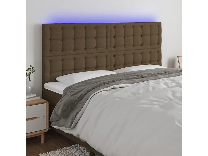 Cabecero | Cabezal de Cama | Mueble cabecero con luces LED tela marrón oscuro 200x5x118/128 cm