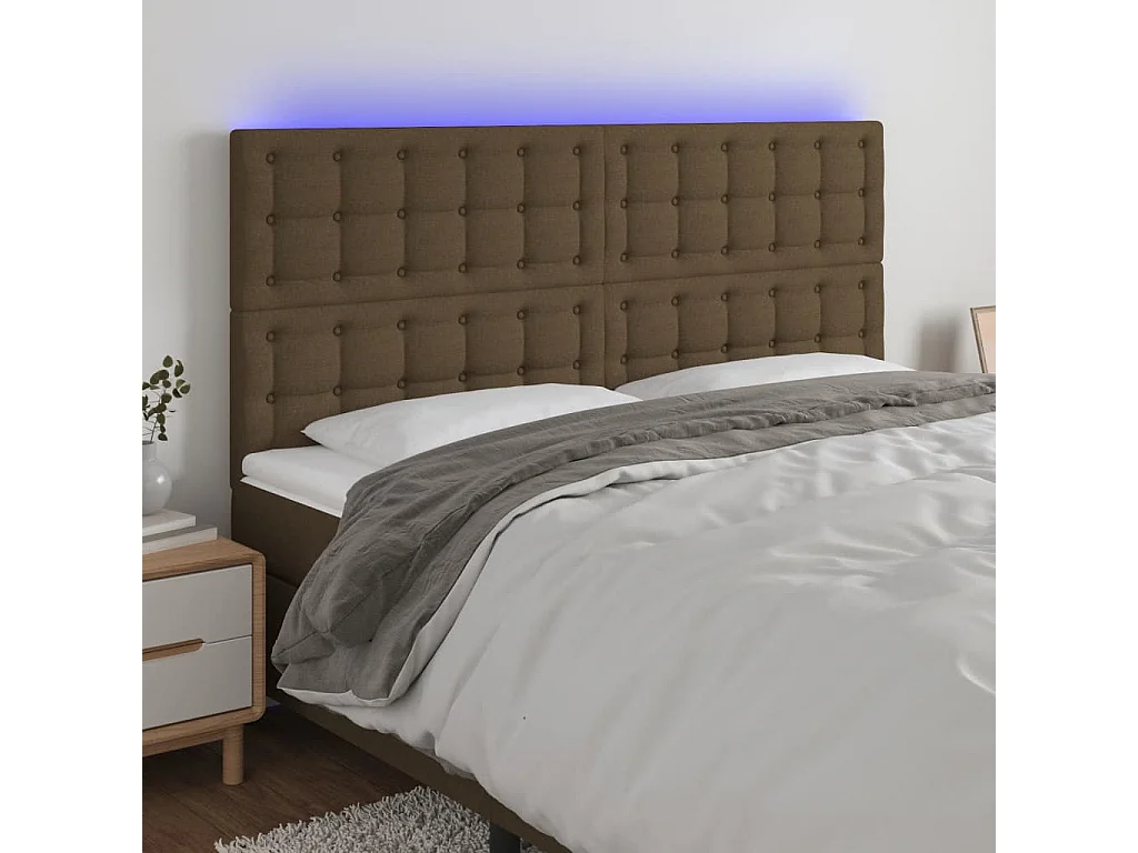 Tête de Lit | Panneau de tête pour lit Moderne à LED Marron foncé 200x5x118/128 cm Tissu