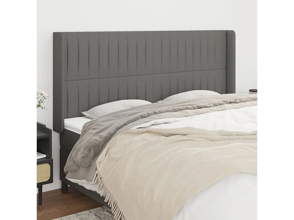 Tête de Lit | Panneau de tête pour lit Moderne avec oreilles Gris foncé 183x16x118/128 cm Tissu