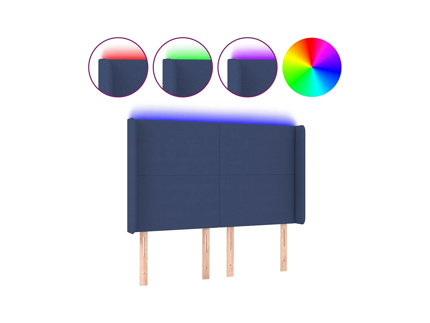 Mueble cabecero | Cabezal de cama | Cabecero con LED de tela azul 147x16x118/128 cm