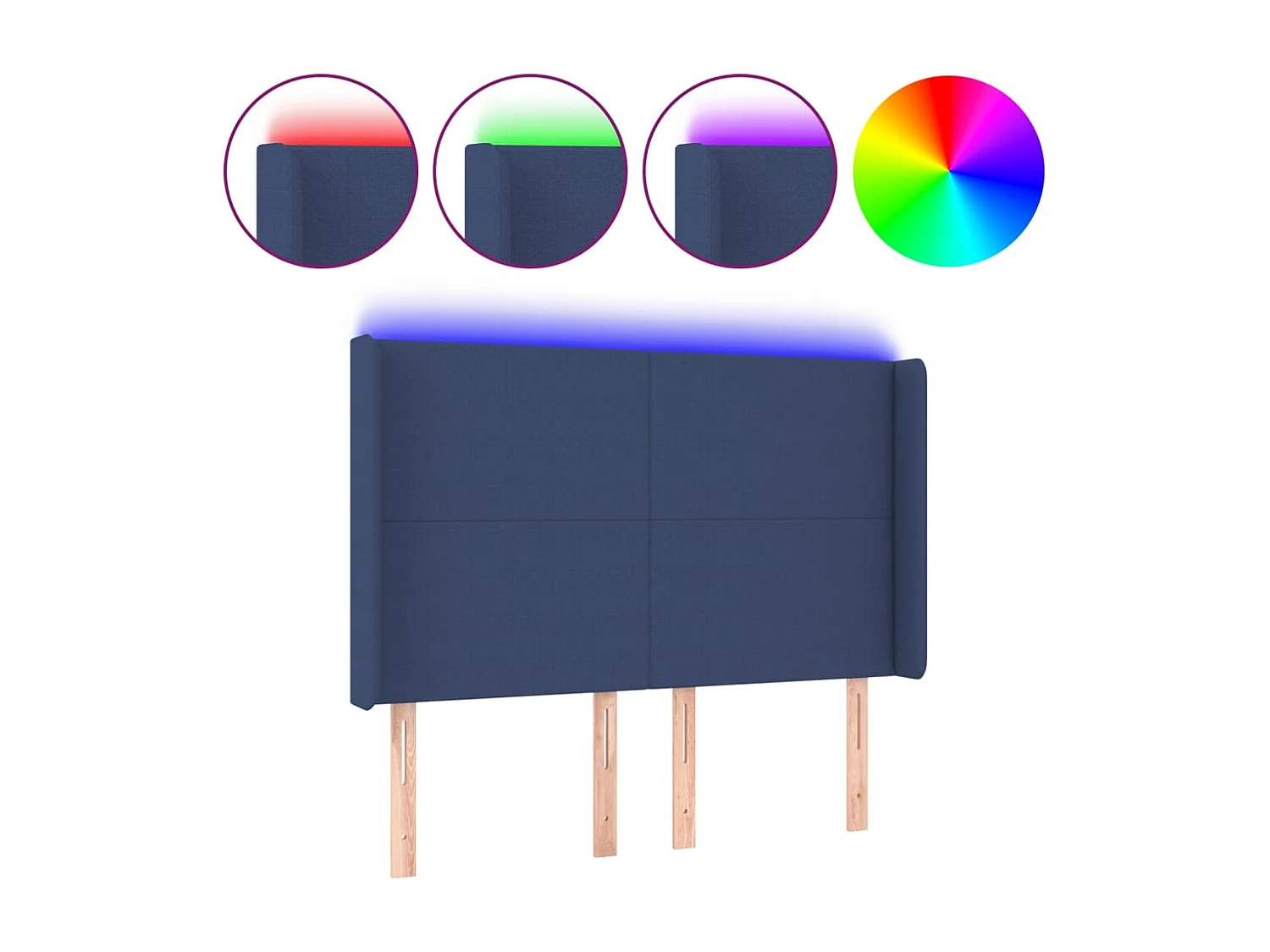 Tête de Lit | Panneau de tête pour lit Moderne à LED Bleu 147x16x118/128 cm Tissu
