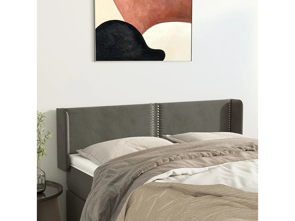 Tête de Lit | Panneau de tête pour lit Moderne avec oreilles Gris foncé 147x16x78/88 cm Velours