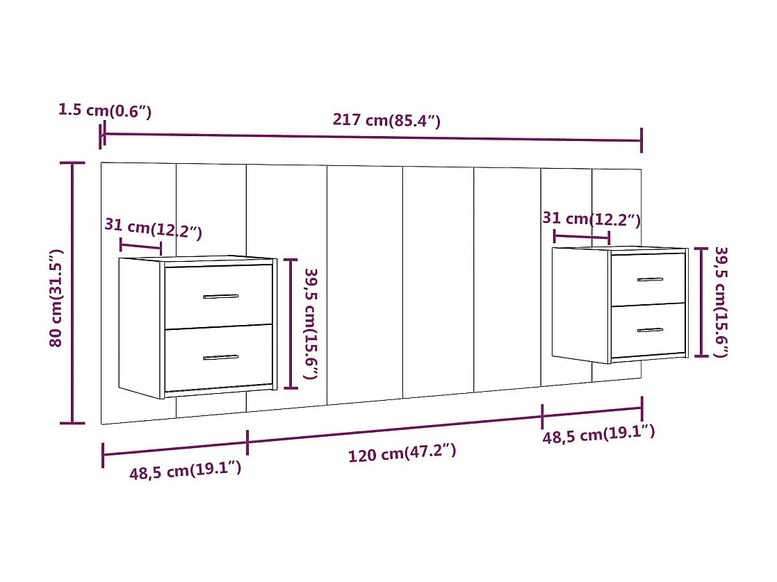 Cabecero de Cama | Cabezal de cama | Mueble de cabecero con mesitas madera contrachapada blanco