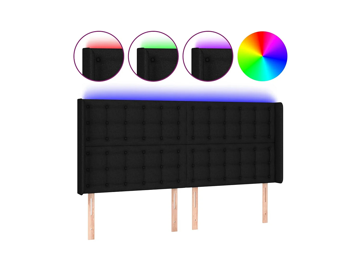 Tête de Lit | Panneau de tête pour lit Moderne à LED Noir 203x16x118/128 cm Tissu