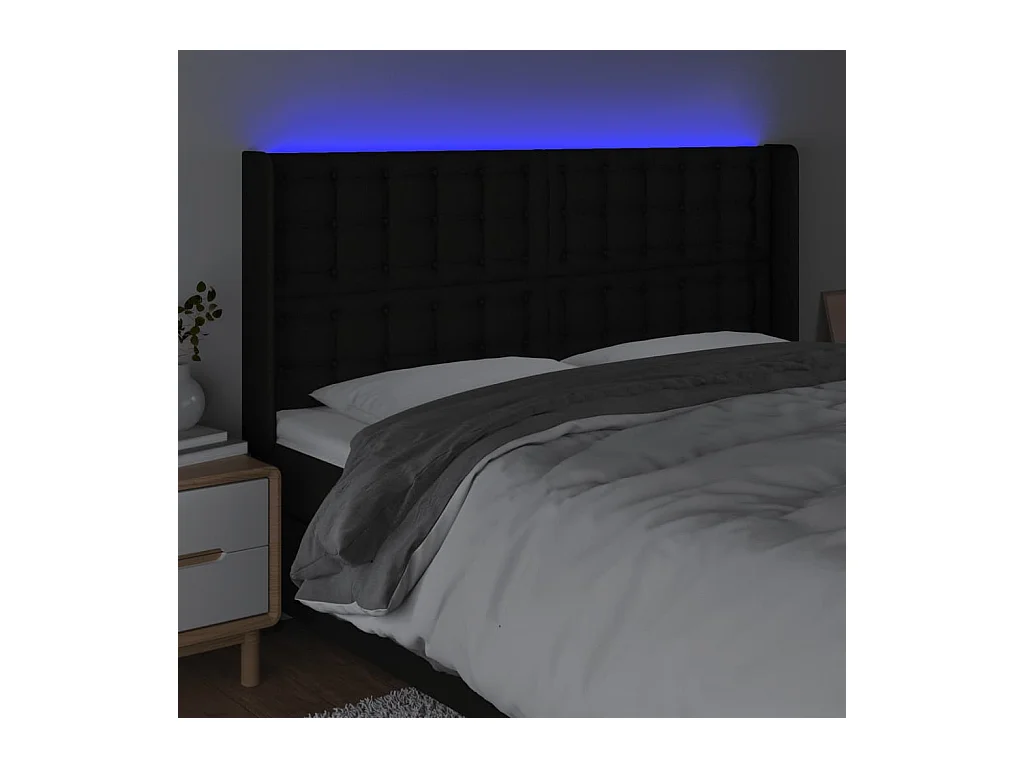 Tête de Lit | Panneau de tête pour lit Moderne à LED Noir 203x16x118/128 cm Tissu