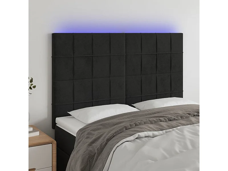 Tête de Lit | Panneau de tête pour lit Moderne à LED Noir 144x5x118/128 cm Velours