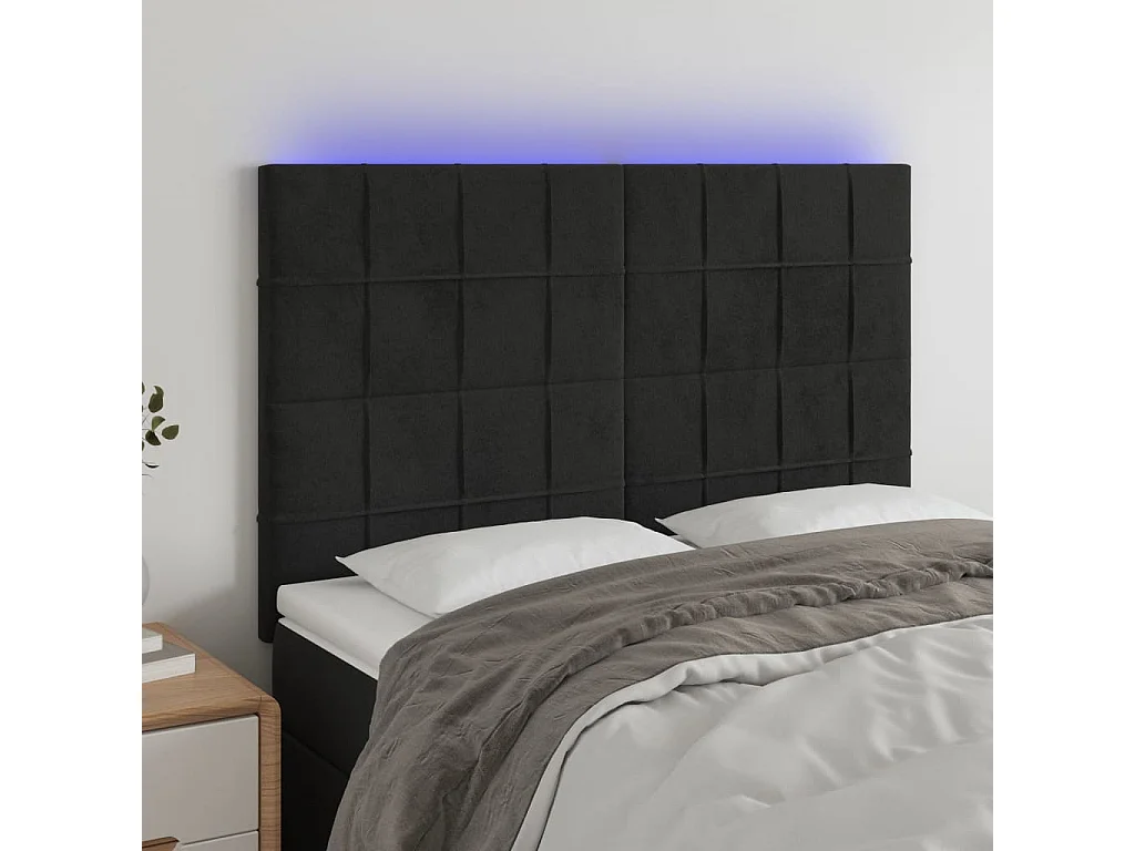 Hoofdbord | Hoofdeinde LED 144x5x118/128 cm fluweel zwart