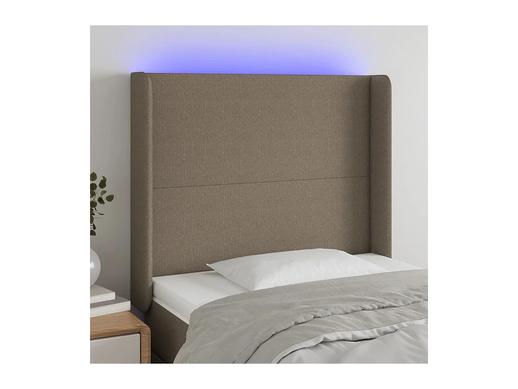 Mueble cabecero | Cabezal de cama | Cabecero con LED de tela gris taupe 93x16x118/128 cm