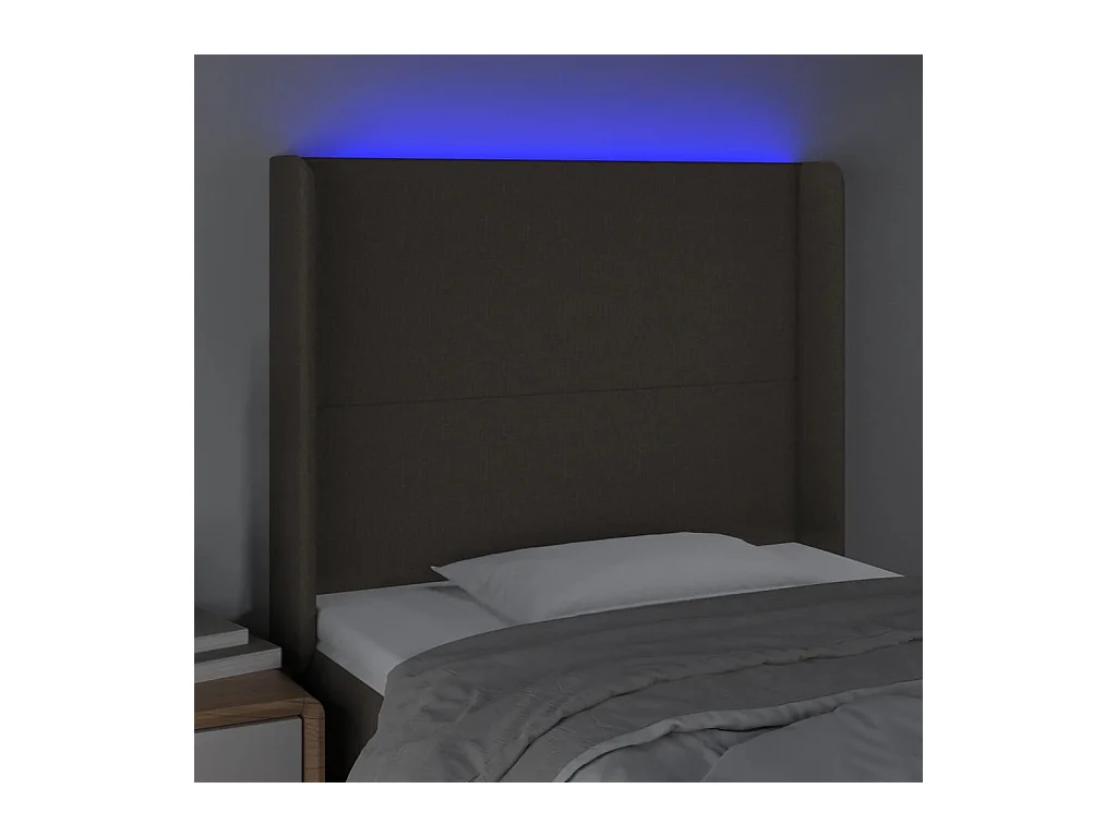 Mueble cabecero | Cabezal de cama | Cabecero con LED de tela gris taupe 93x16x118/128 cm