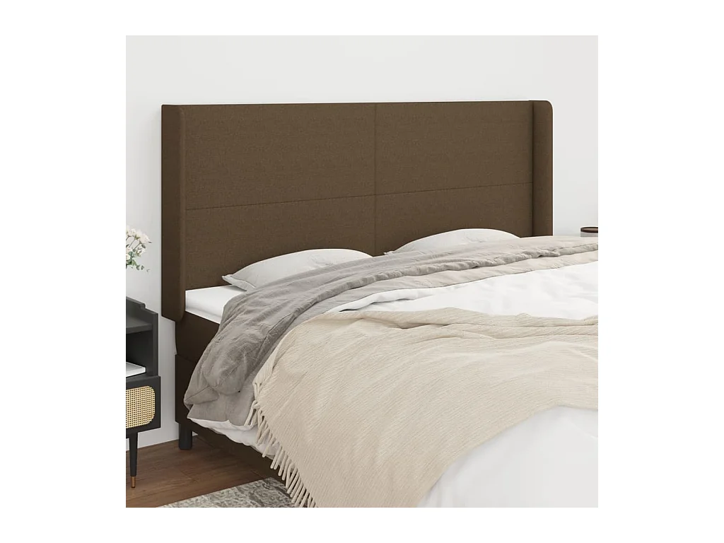 Cabecero | Cabezal de Cama | Mueble cabecero con orejas de tela marrón oscuro 183x16x118/128 cm