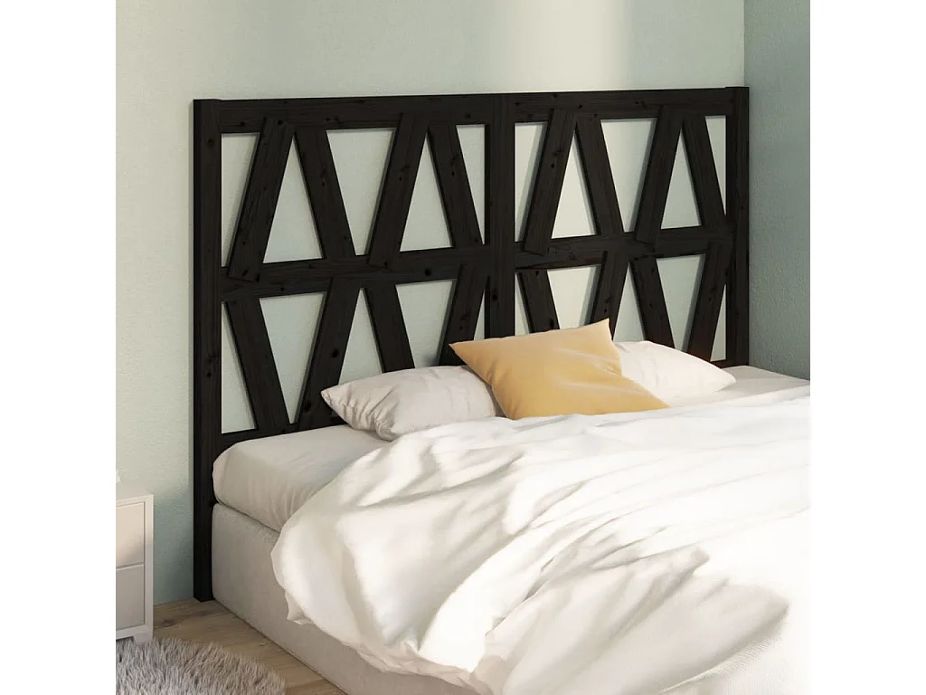 Tête de Lit | Panneau de tête pour lit Moderne Noir 166x4x100 cm Bois massif de pin