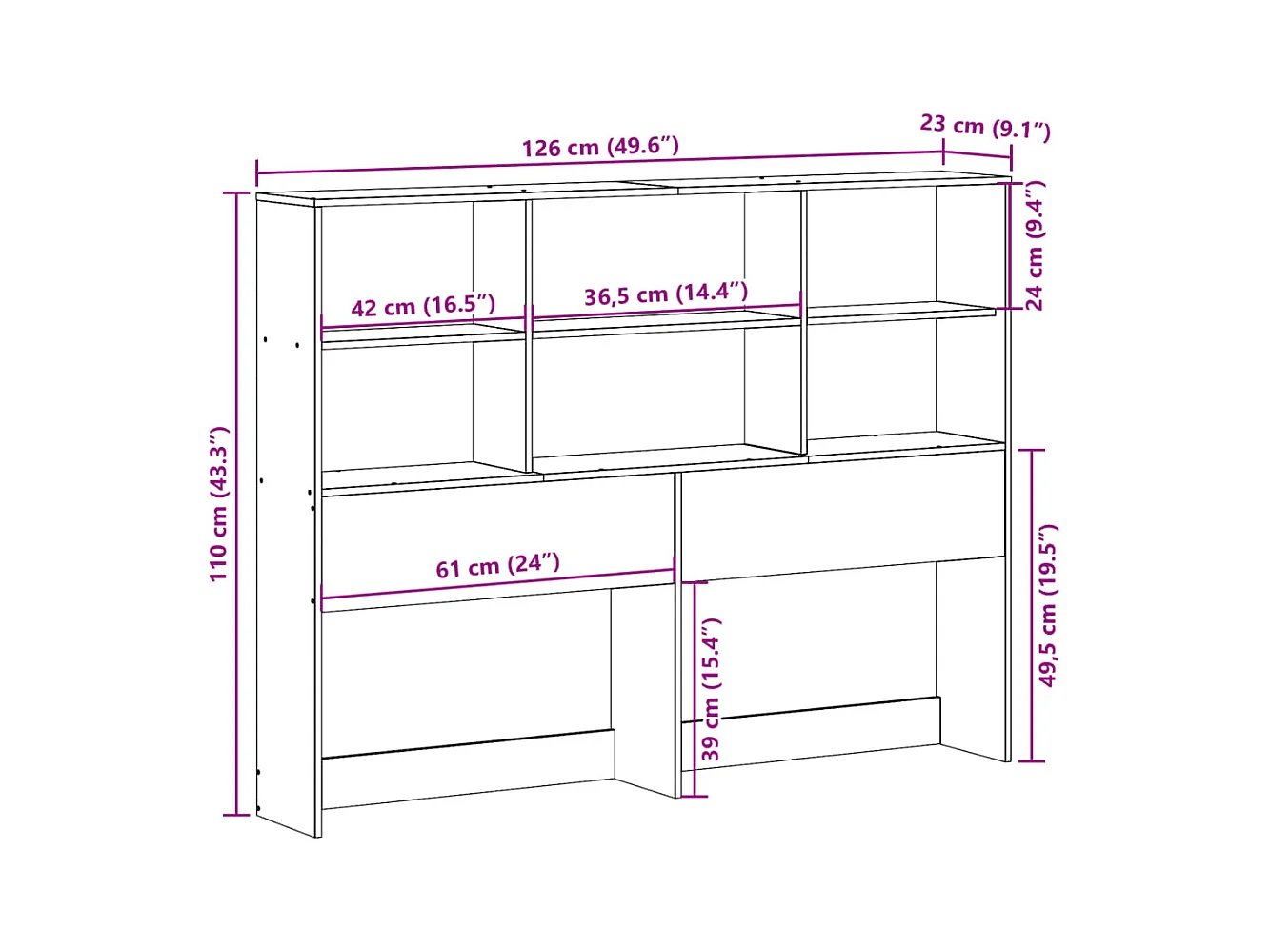 Tête de Lit | Panneau de tête pour lit Moderne avec rangement blanc 120 cm bois massif de pin