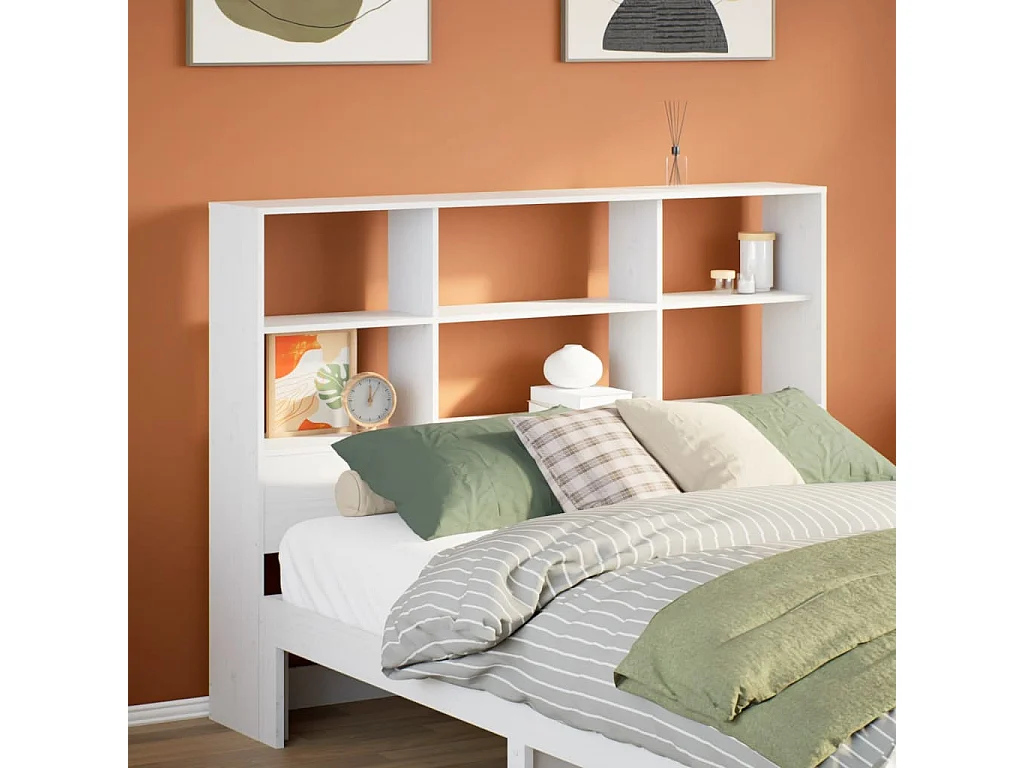 Cabecero de Cama | Cabezal de cama | Mueble de cabecero almacenaje madera maciza pino blanco 120 cm