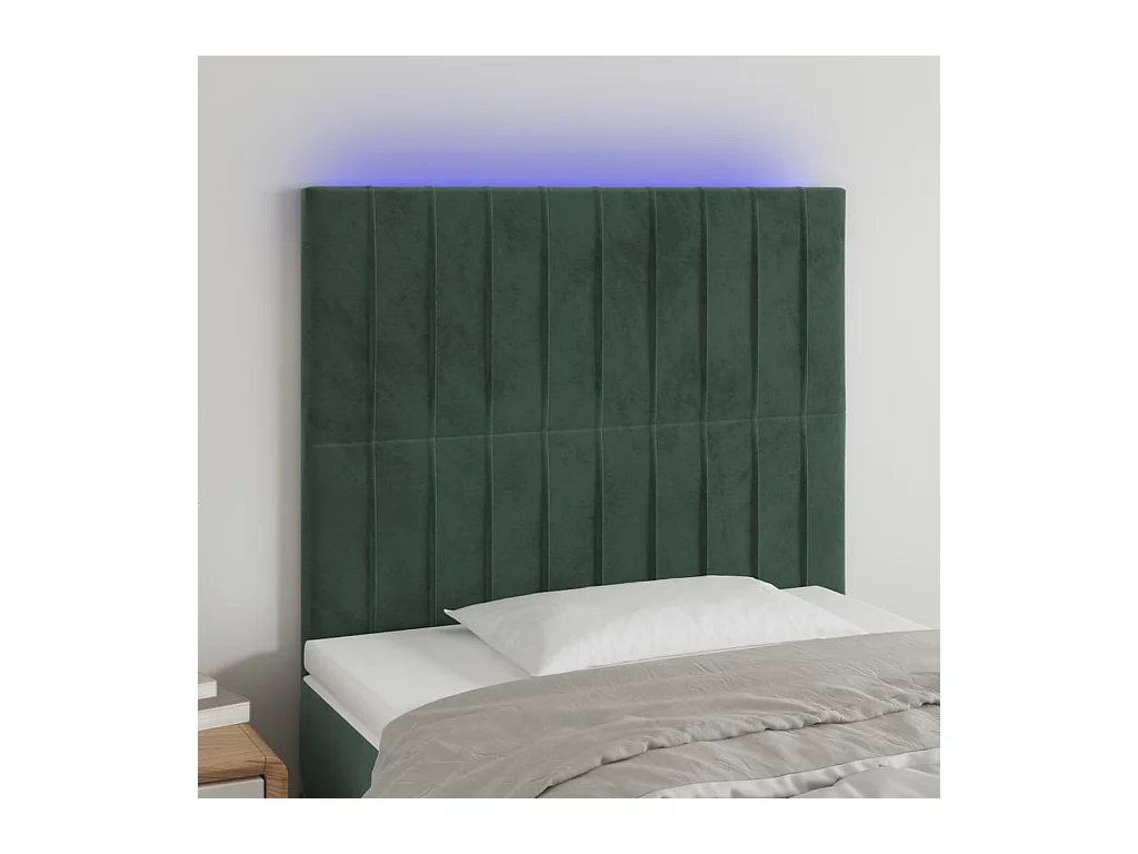 Tête de Lit | Panneau de tête pour lit Moderne à LED Vert foncé 90x5x118/128 cm Velours