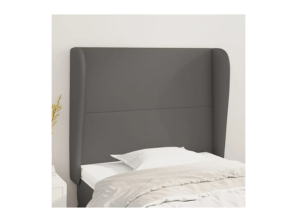 Cabecero | Cabezal de Cama | Mueble cabecero con orejas cuero sintético gris 103x23x118/128cm