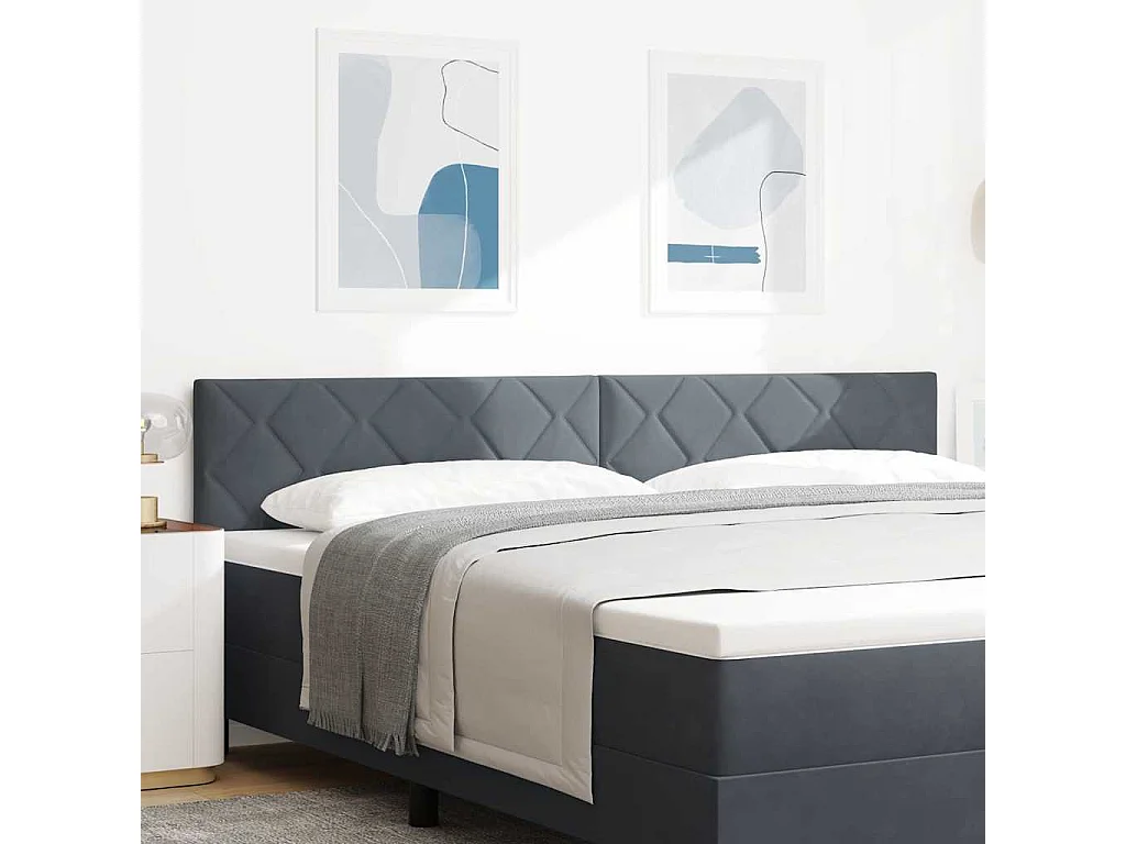Tête de lit Montage mural | Panneau de tête pour lit Moderne  Géométrique Gris foncé 200 cm Velours