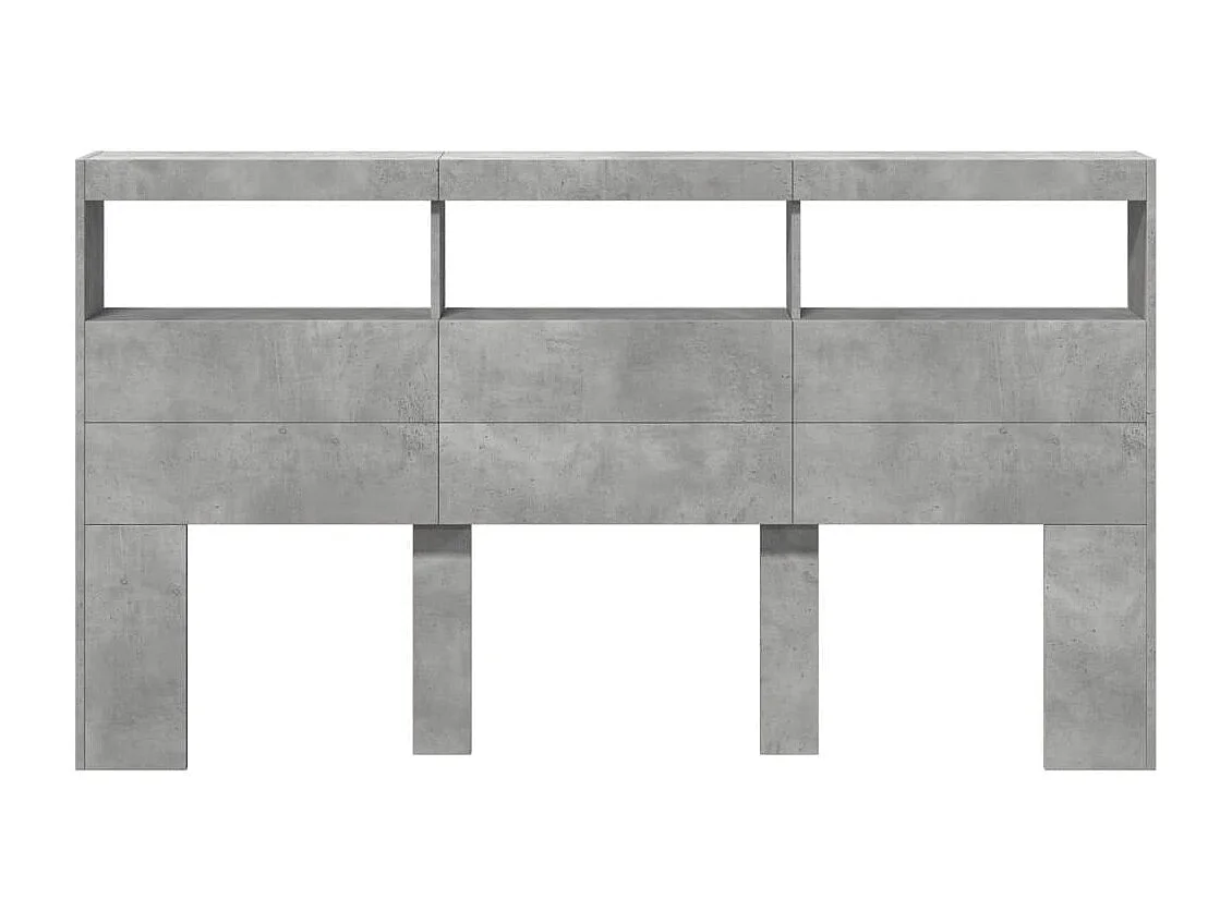 Cabecero de Cama | Cabezal de cama | Mueble de cabecero con luz LED gris hormigón 180x17x102 cm